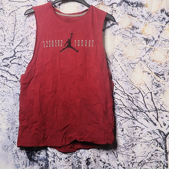 LAST CHANCE - JORDAN MUSCLE TEE L *ALTERED/FLAWED* Red Logo Tank Distressed Gym - Picture 10 of 11